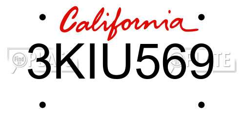 3KIU569 California License Plate