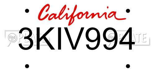 3KIV994 California License Plate
