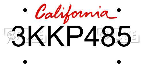 3KKP485 California License Plate