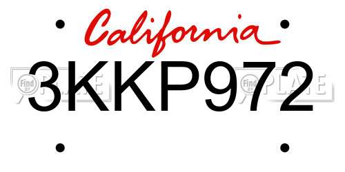 3KKP972 California License Plate
