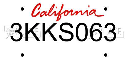3KKS063 California License Plate