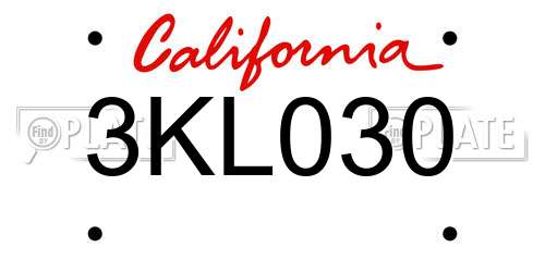 3KL030 California License Plate
