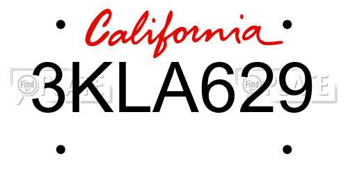 3KLA629 California License Plate