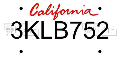 3KLB752 California License Plate
