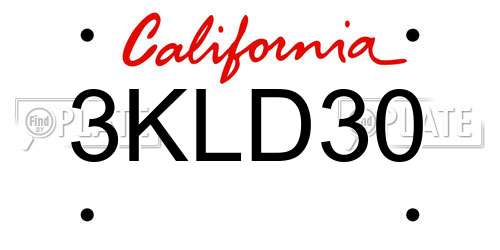 3KLD30 California License Plate