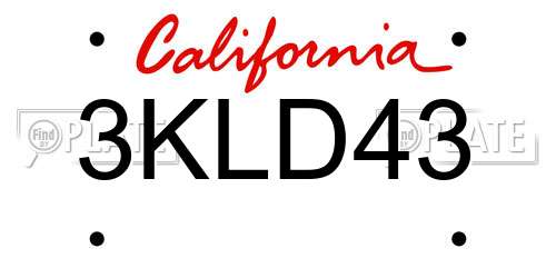 3KLD43 California License Plate