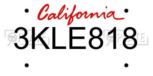 3KLE818 California License Plate