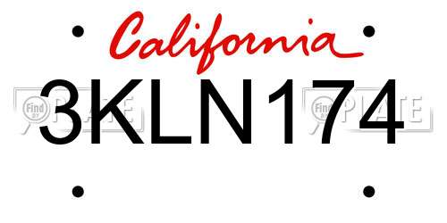 3KLN174 California License Plate