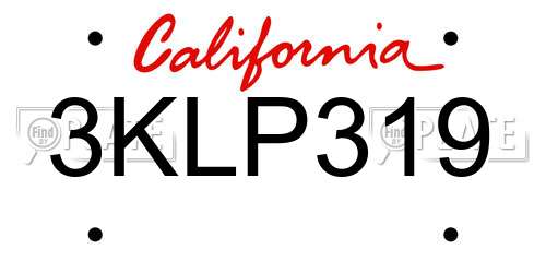 3KLP319 California License Plate