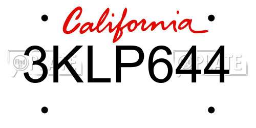3KLP644 California License Plate