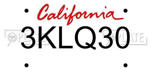 3KLQ30 California License Plate