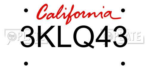 3KLQ43 California License Plate