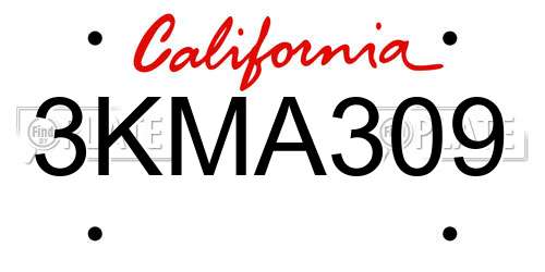 3KMA309 California License Plate