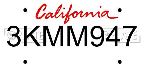 3KMM947 California License Plate