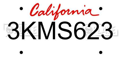 3KMS623 California License Plate