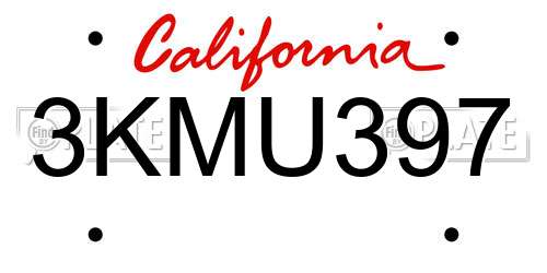 3KMU397 California License Plate