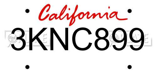 3KNC899 California License Plate
