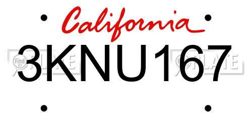 3KNU167 California License Plate