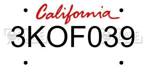 3KOF039 California License Plate