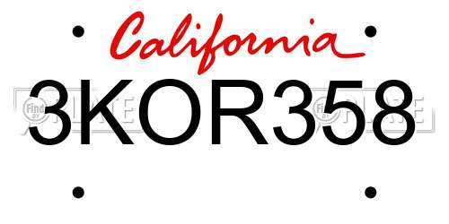 3KOR358 California License Plate
