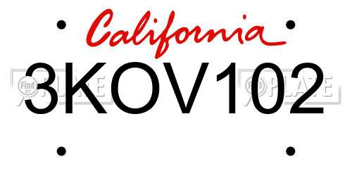 3KOV102 California License Plate