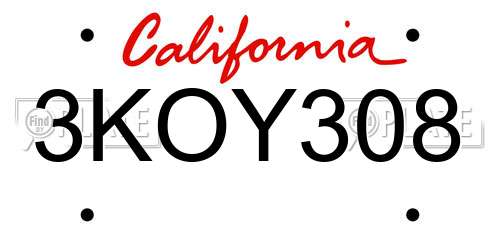 3KOY308 California License Plate