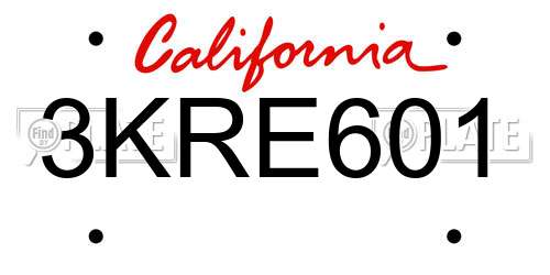 3KRE601 California License Plate