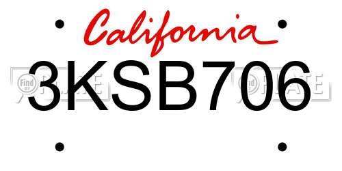 3KSB706 California License Plate