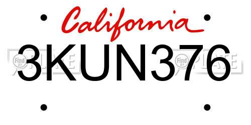 3KUN376 California License Plate