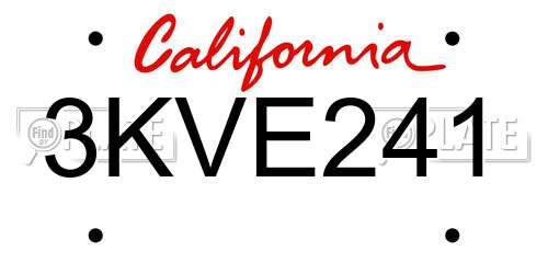 3KVE241 California License Plate