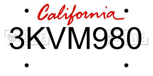 3KVM980 California License Plate