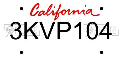 3KVP104 California License Plate