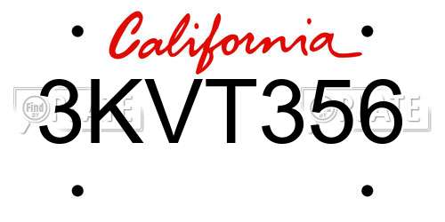 3KVT356 California License Plate