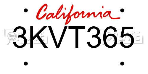 3KVT365 California License Plate
