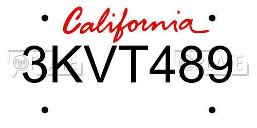 3KVT489 California License Plate