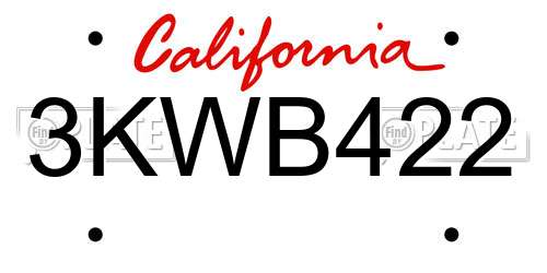 3KWB422 California License Plate