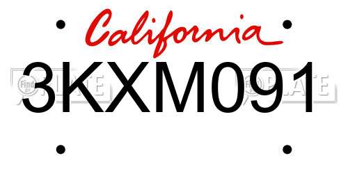 3KXM091 California License Plate