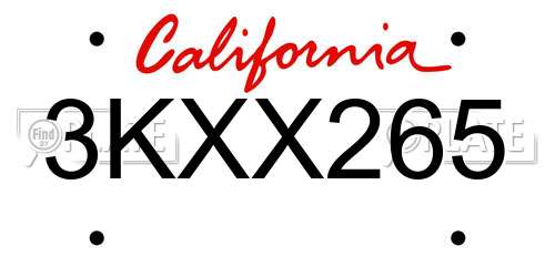 3KXX265 California License Plate