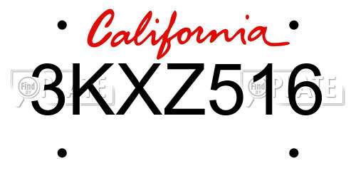 3KXZ516 California License Plate