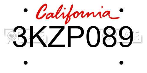 3KZP089 California License Plate