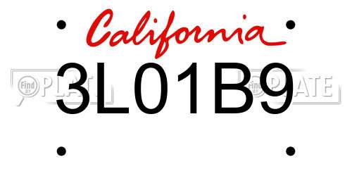 3L01B9 California License Plate