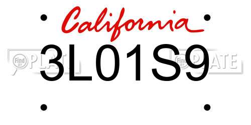 3L01S9 California License Plate