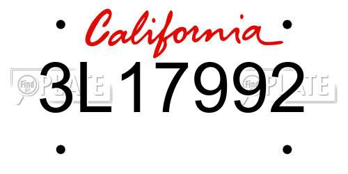 3L17992 California License Plate