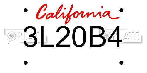 3L20B4 California License Plate
