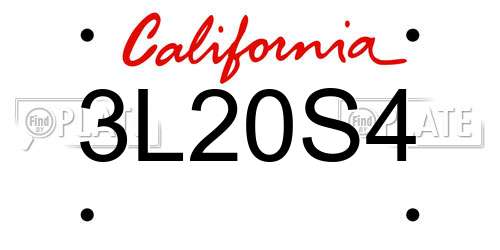 3L20S4 California License Plate