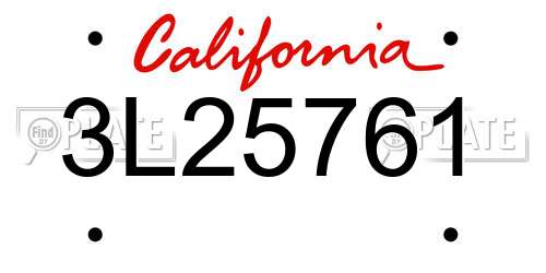 3L25761 California License Plate