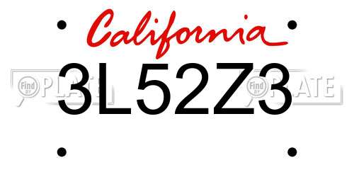 3L52Z3 California License Plate