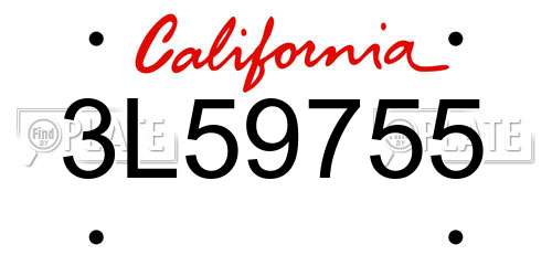 3L59755 California License Plate