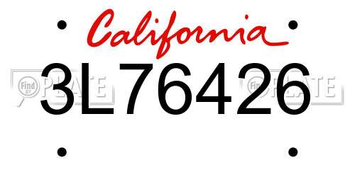 3L76426 California License Plate
