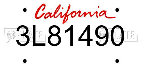 3L81490 California License Plate